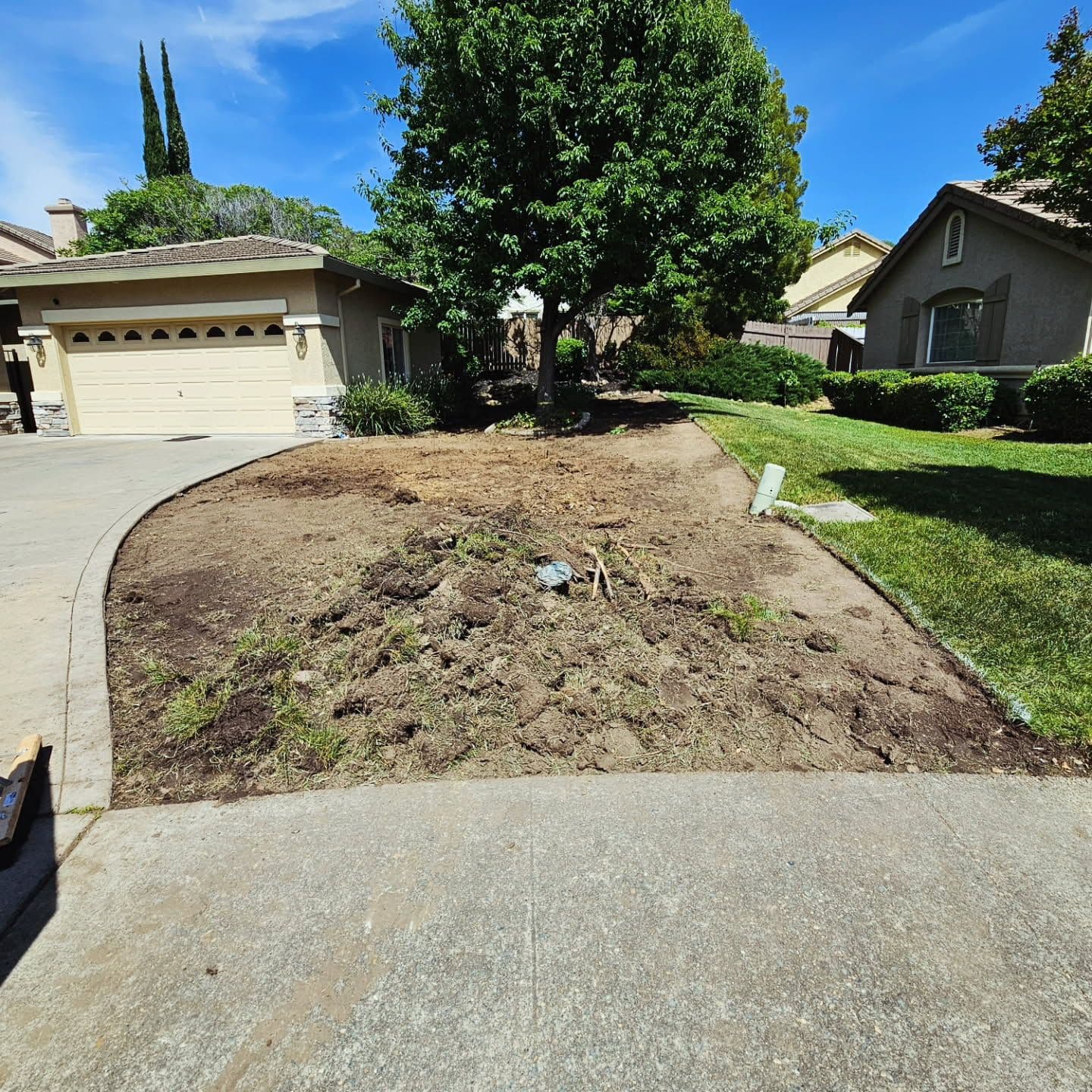 Front Yard Transformation with Mulch and Dry Creek Bed